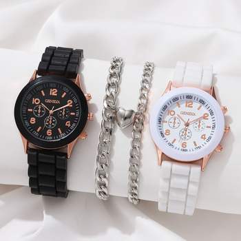 Classic Silicone Strap Quartz Watch & Bracelet Set