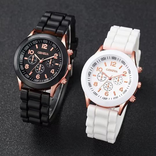 Classic Silicone Strap Quartz Watch & Bracelet Set