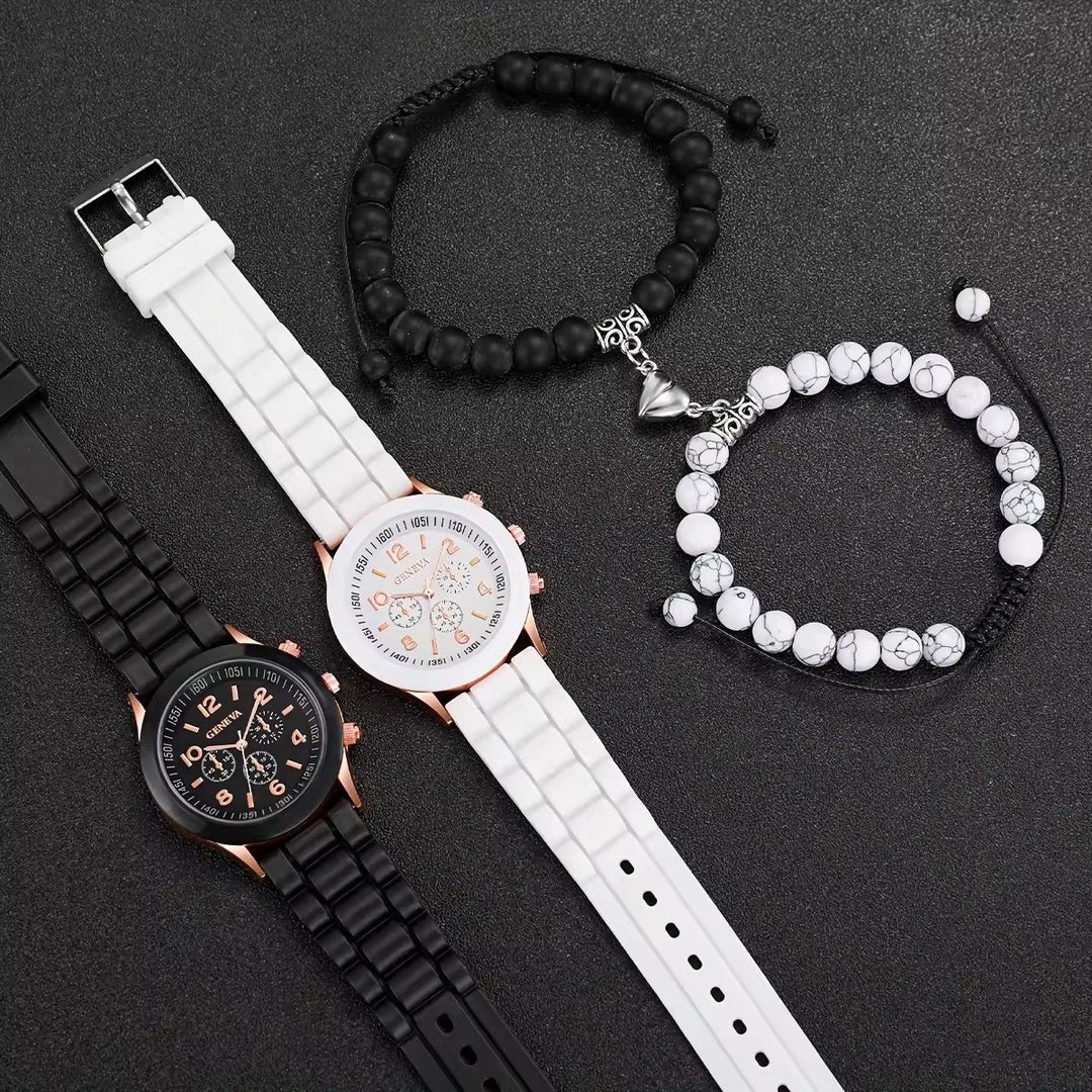 Classic Silicone Strap Quartz Watch & Bracelet Set