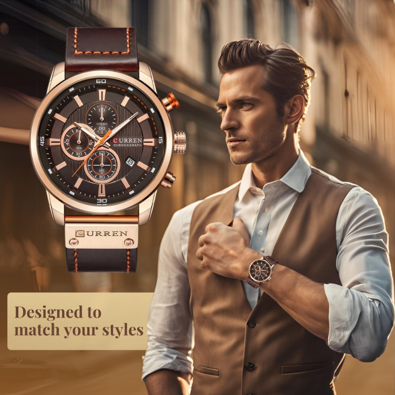 Elegant Quartz Watch with Leather Band