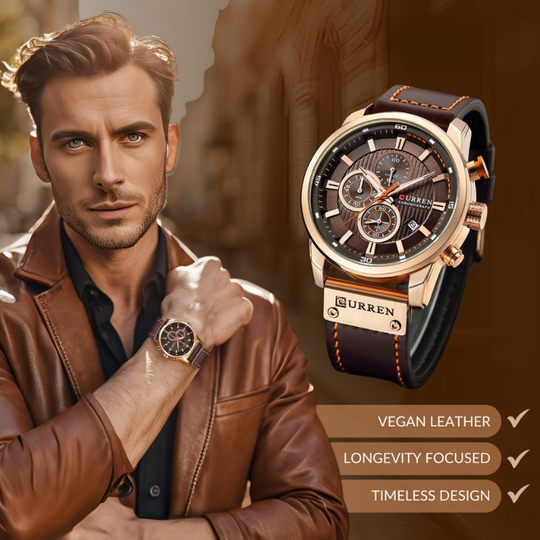 Elegant Quartz Watch with Leather Band