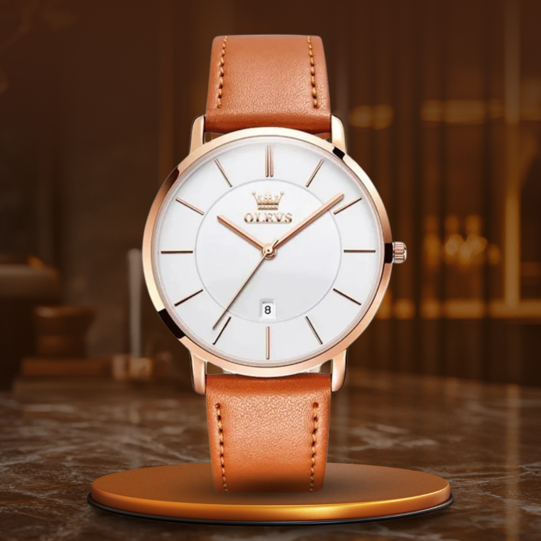 Leather Band Car Date Watch