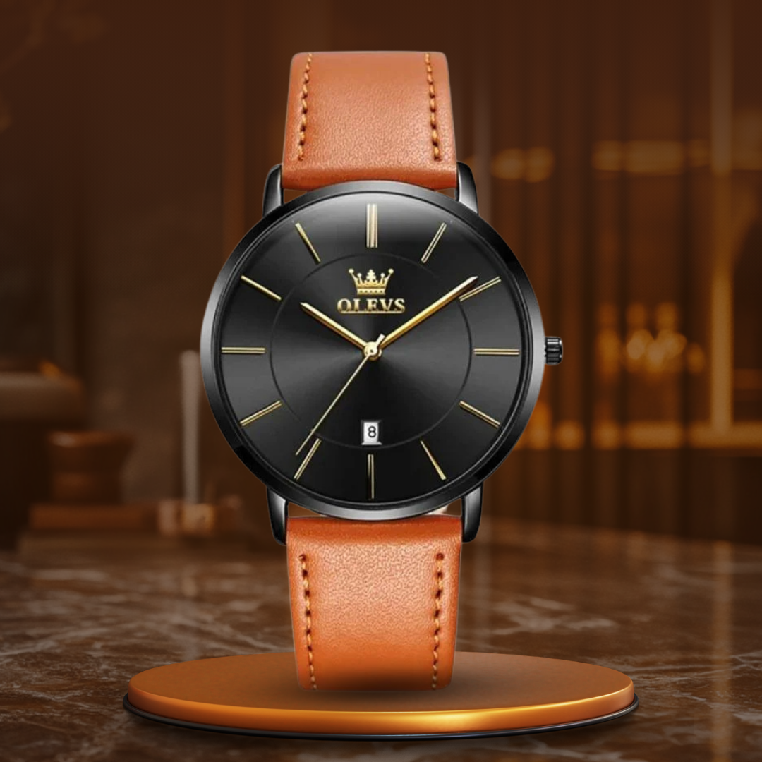 Leather Band Car Date Watch