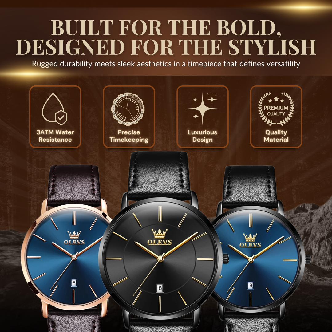 Leather Band Car Date Watch