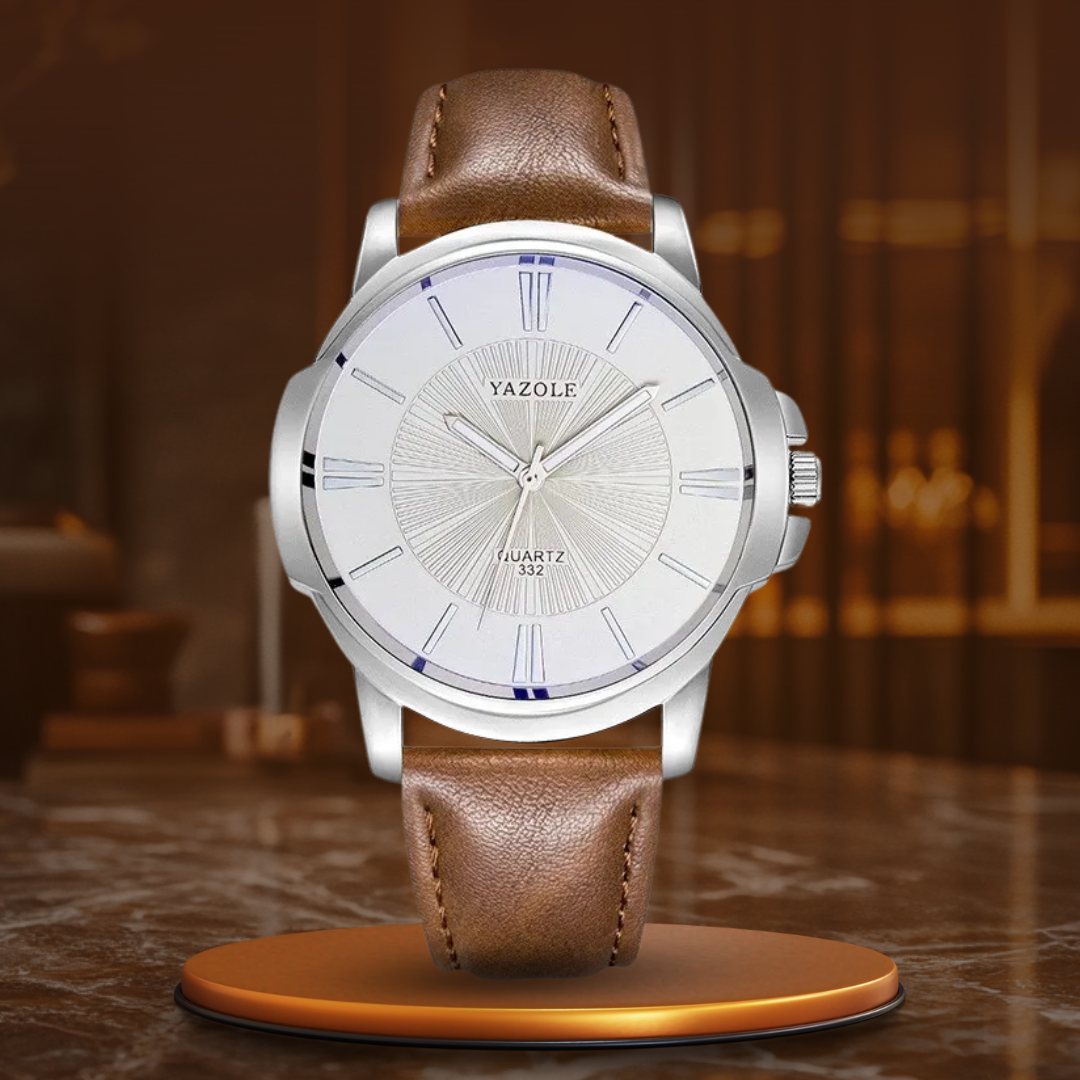 Luxury Blue Glass Leather Watch
