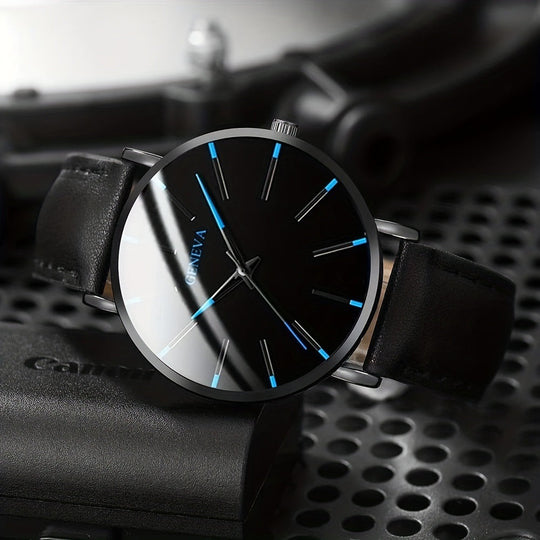 Luxury Leather Quartz Wristwatch & Bracelet Set