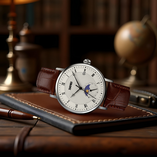 Stainless Steel Crystal Moon Phase Watch